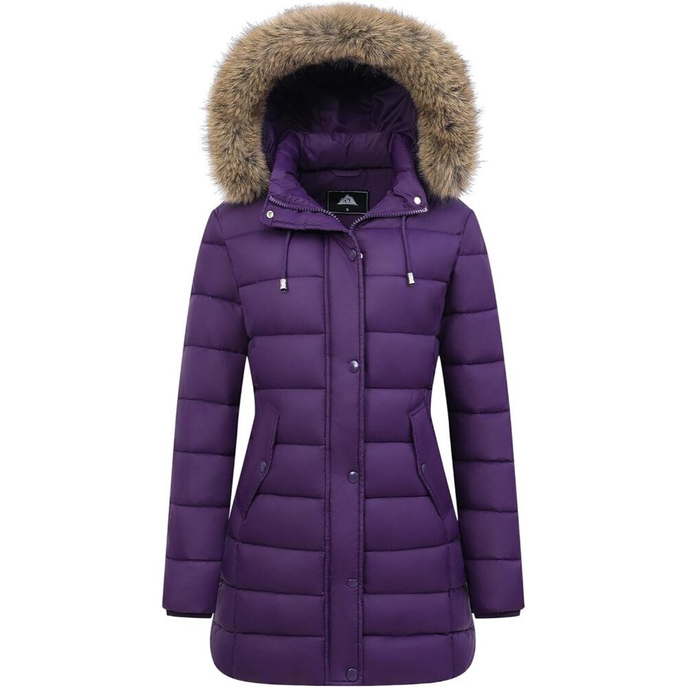 Women's Winter Purple Jacket Warm Long Puffer Coat Waterproof Parka